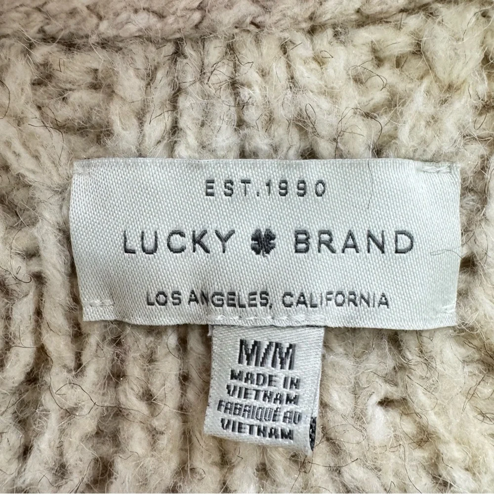 Lucky Brand Cozy Cable Knit Button Front Cardigan Cream size Medium cottage core - Picture 7 of 8